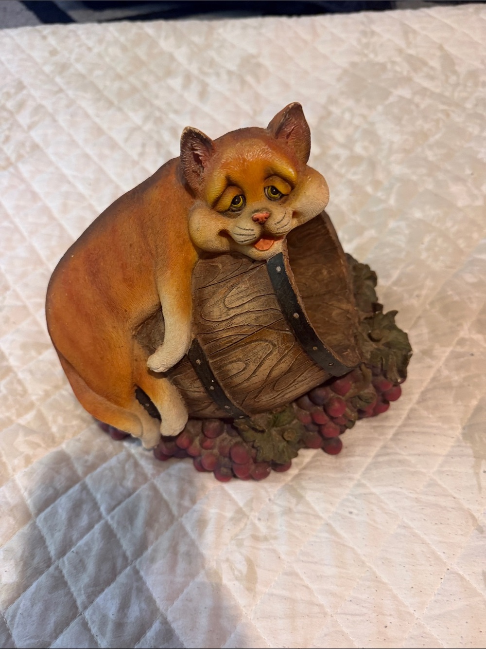 Decorative Orange Cat Figurine on Barrel - Pets Cat Decor